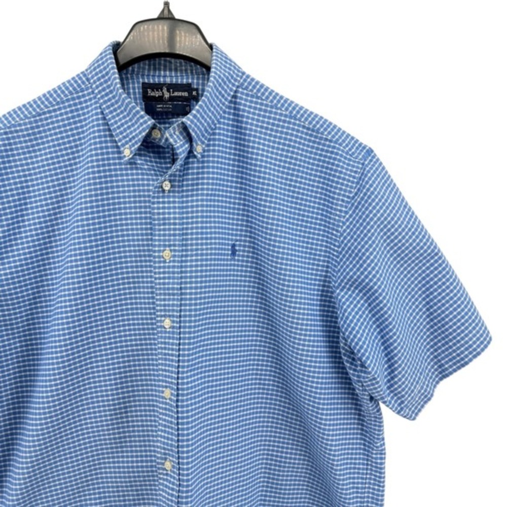 Ralph‎ Lauren Button Down Mens XL Pre-Owned Shirt Blue Gingham 100% Cotton USA